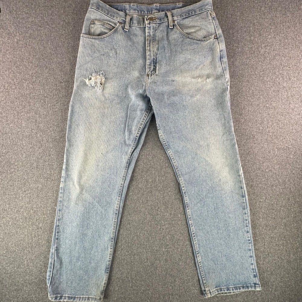 Wrangler Jeans Mens 36x32 C9761AS Light Blue Distressed Distressed